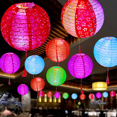 跨境生日派对用品 儿童彩色纸灯笼挂饰8寸10寸纯色镂空灯笼红灯笼