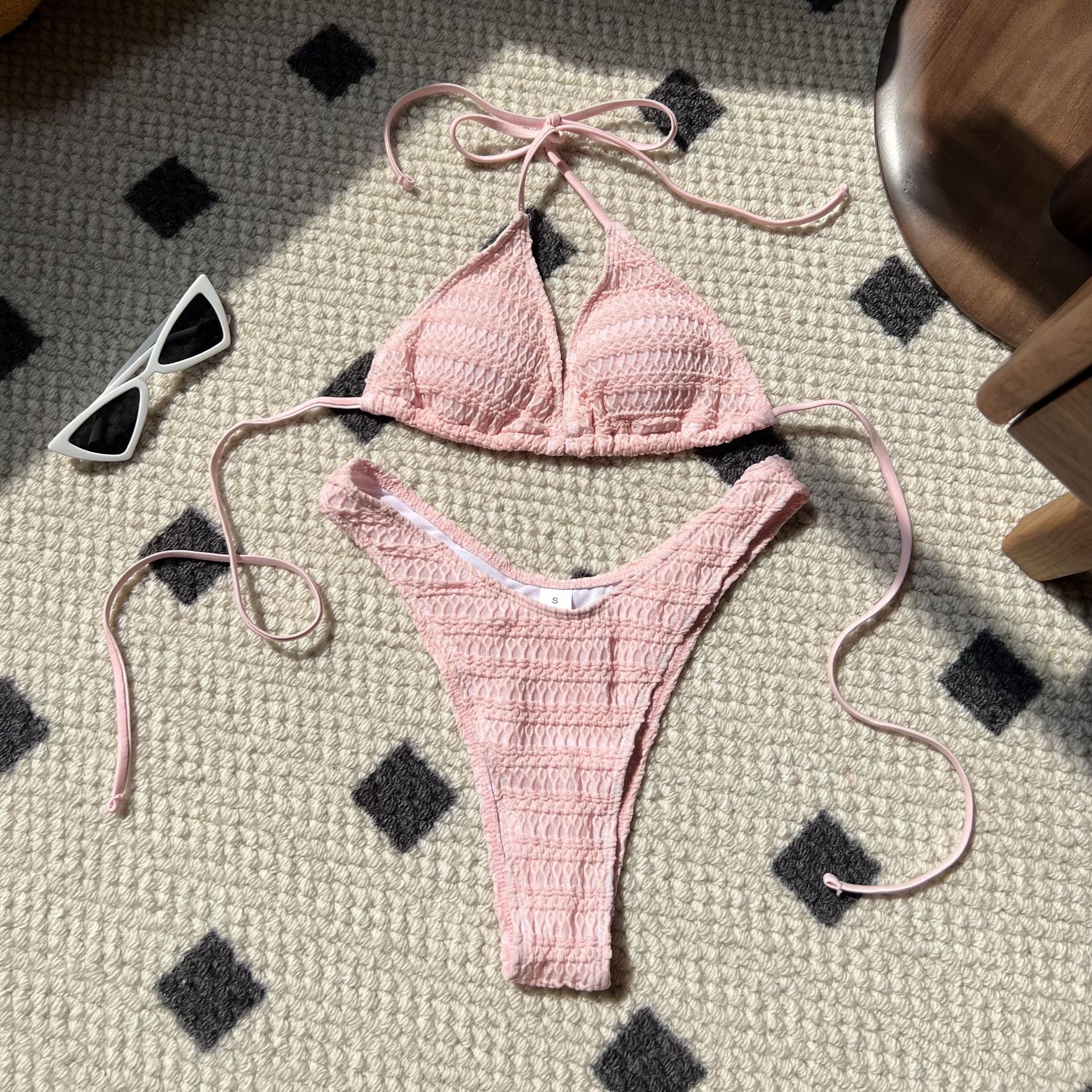 91g Weight Women's Solid Color 2 Pieces Set Bikinis Swimwear