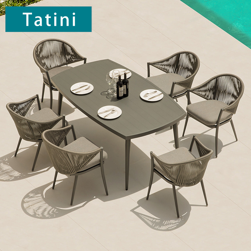 Mesas y sillas de Ratán al aire libre patio impermeable y protector solar muebles combinación Villa jardín al aire libre ocio silla de Ratán al aire libre