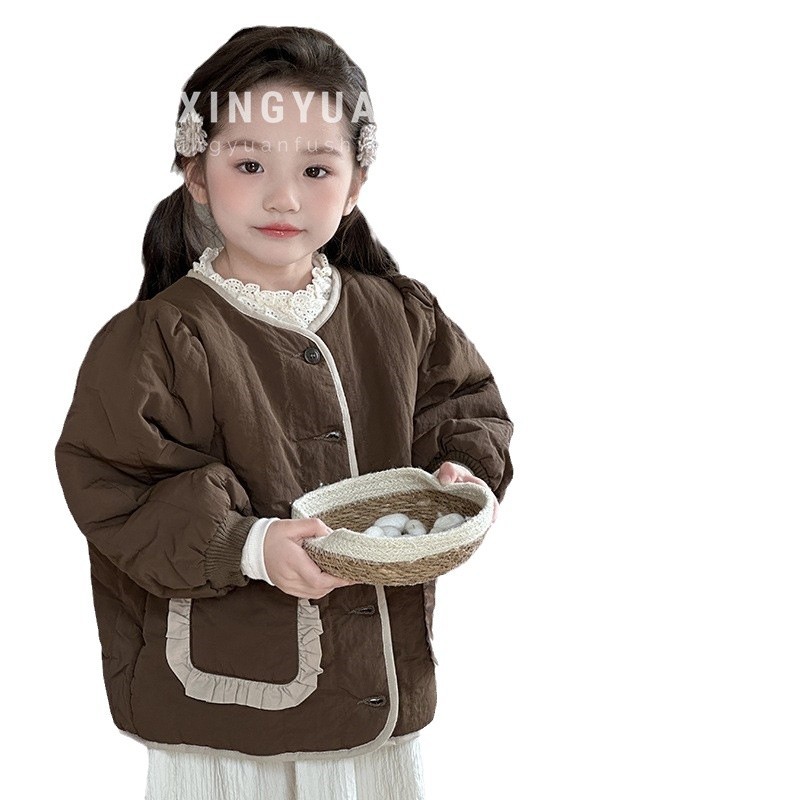 Niñas coreanas encaje de terciopelo retrógrado ropa de algodón nuevo otoño y invierno ropa de bebé chaqueta