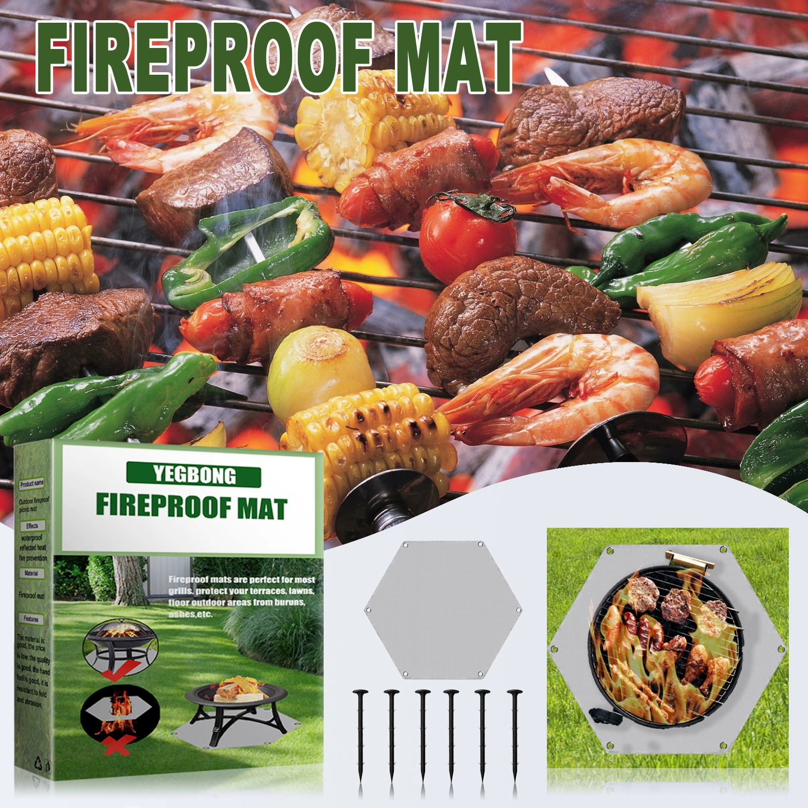 Коврик для барбекю шестиугольный коврик для барбекю Стекловолоконный коврик для костра огнеупорный коврик термостойкий уличный огнеупорный коврик