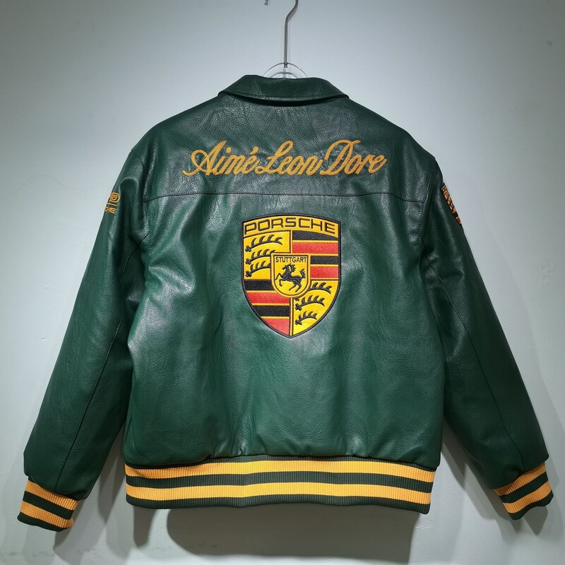 F1 Porsche Racing Jacket Collaboration with James Motors Heavy-Duty Badge Embroidery Vintage Leather Jacket