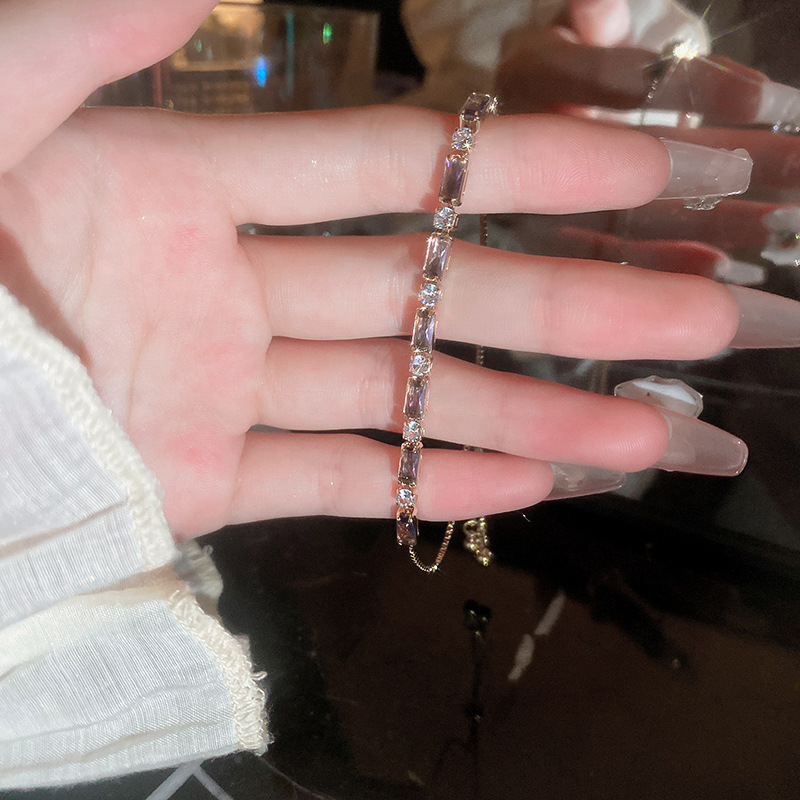 Sweet Colorful Rectangle Copper Inlay Zircon Bracelets display picture 4