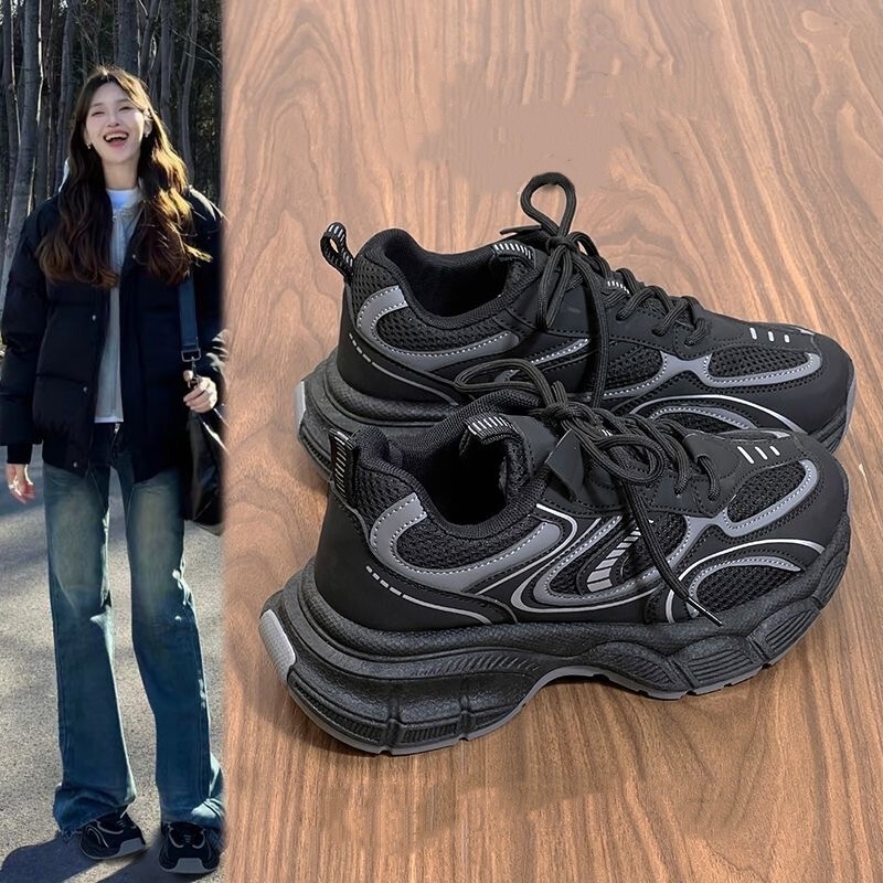 Popular Niche Black Dad Shoes for Women 2025 Autumn and Winter New Versatile Student Thick-Soled Lightweight Casual Sports Shoes Popular Niche Black Dad Shoes for Women 2025 Autumn and Winter New Versatile Student Thick-Soled Lightweight Casual Sports Shoes