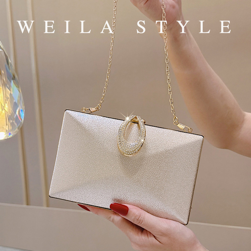 Champagnerfarbene Abendtasche Mit Strassverschluss Für Damen_voghion.com