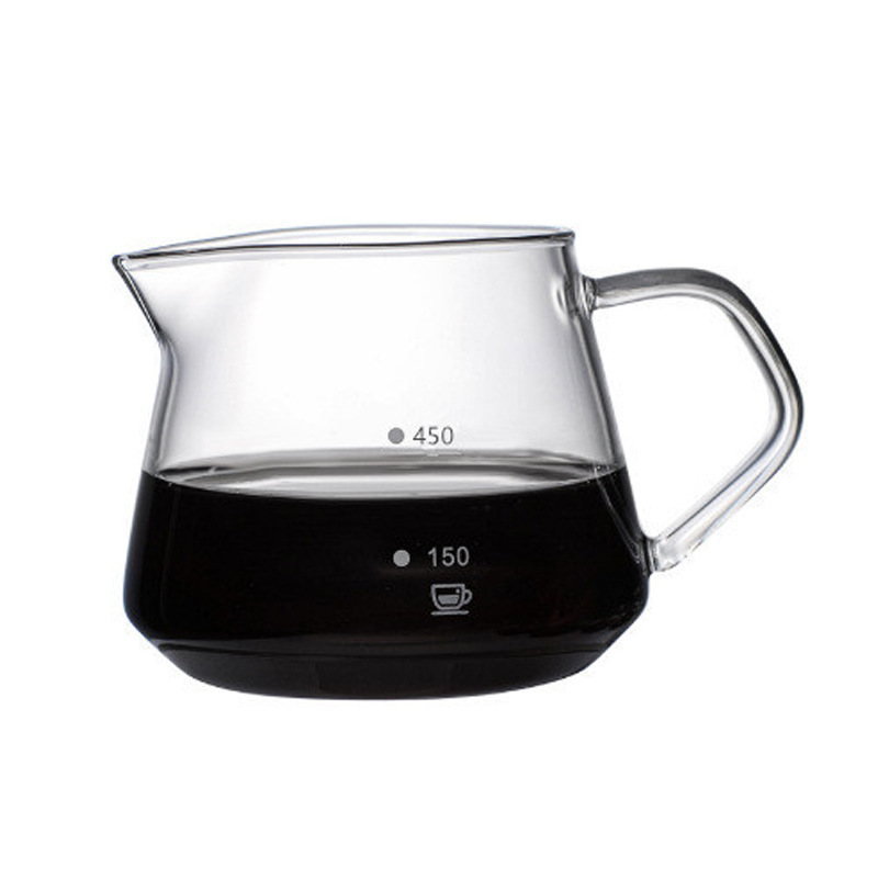 Suministro de vidrio de borosilicato mano Cafetera mano punzonado conjunto con bandeja de madera taza de filtro hogar vidrio café compartir olla