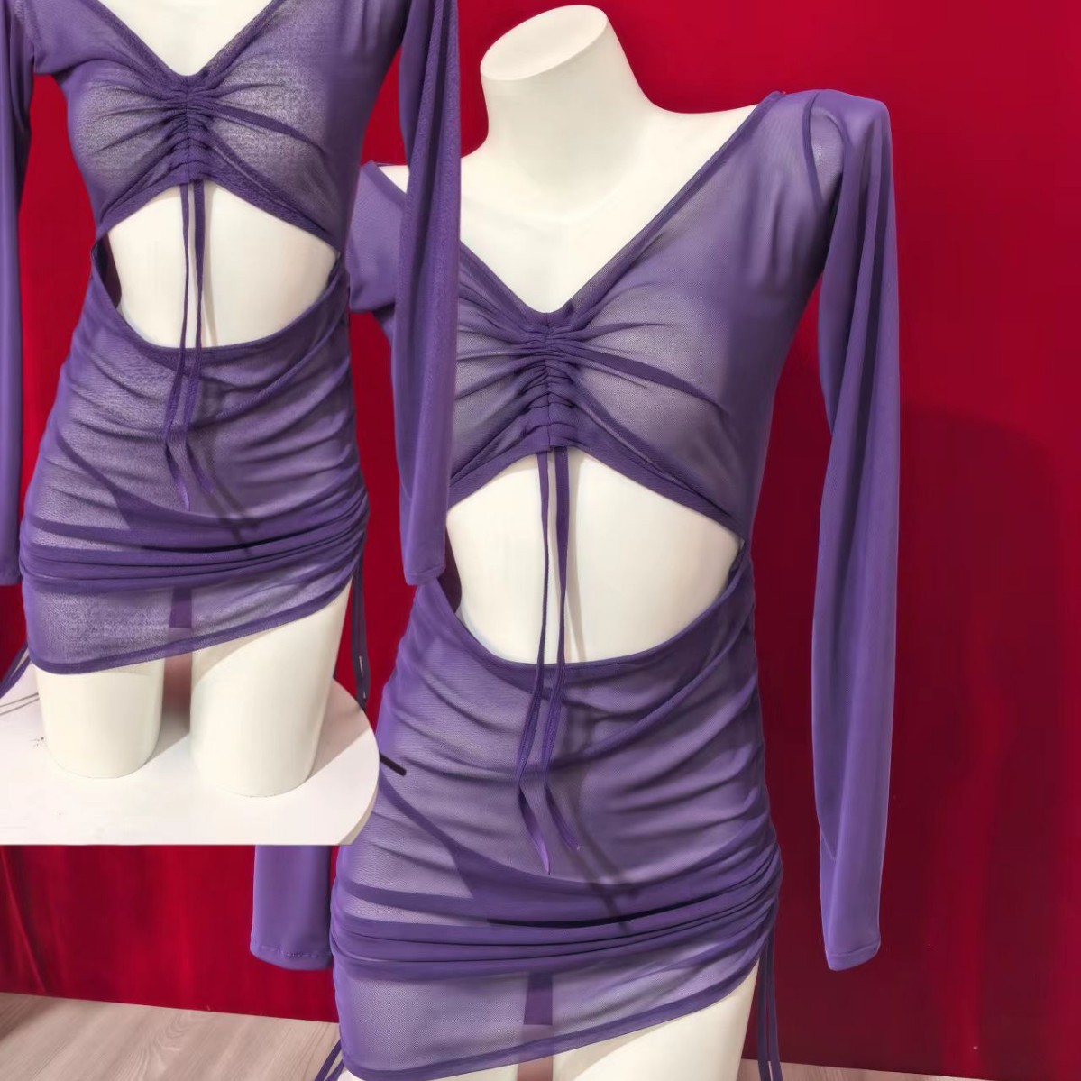 Plus Size Sexy Lingerie Women's See-Through Long-Sleeved Hip-Hugging Dress Passionate Hot Sexy Uniform Temptation Pajamas Set