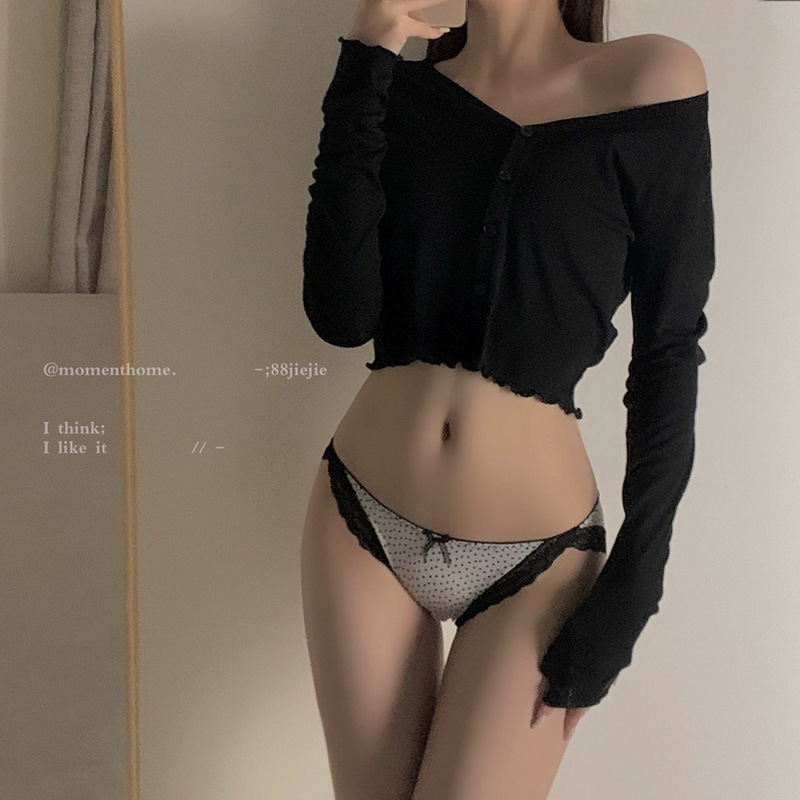 First Love Girl Flavor * Sweet Japanese Style Simple Low Waist Wave Dot Stitching Lace Edge Comfortable Love Printed Briefs