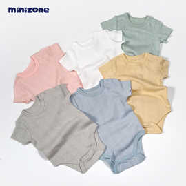 minizone婴儿短袖连体衣夏季新款包屁衣宝宝纯棉三角哈衣薄款爬服