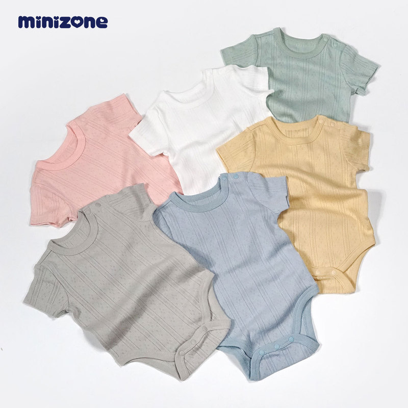 minizone Baby Short-sleeved jumpsuit Summer New Arrival Wrap Fat Clothes Baby Cotton Triangle Hats Thin Climbing Suit