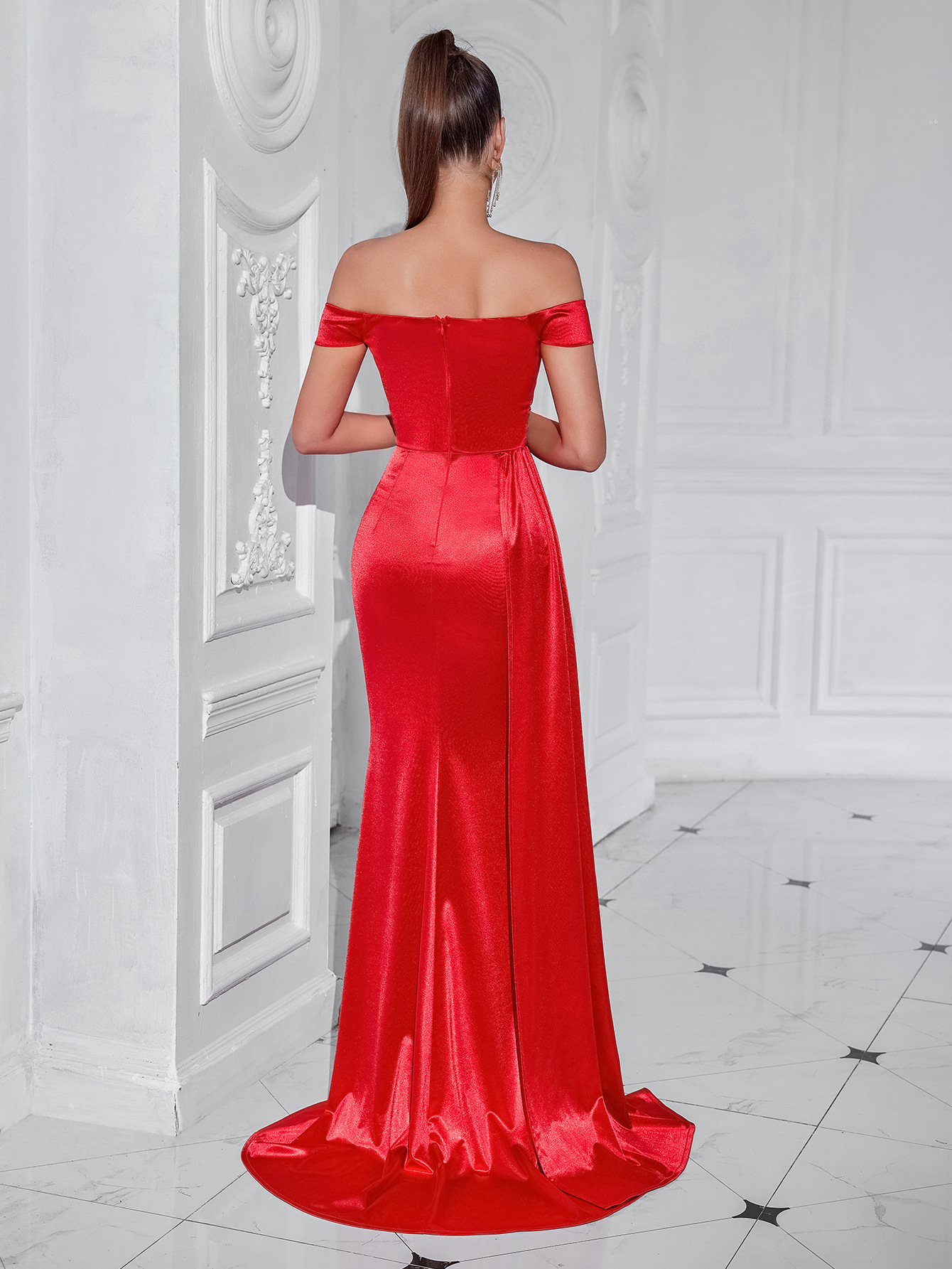 Banquete de comercio exterior transfronterizo vestido de anfitrión sexy de horquilla alta vestido de fiesta de fiesta delgada de un hombro