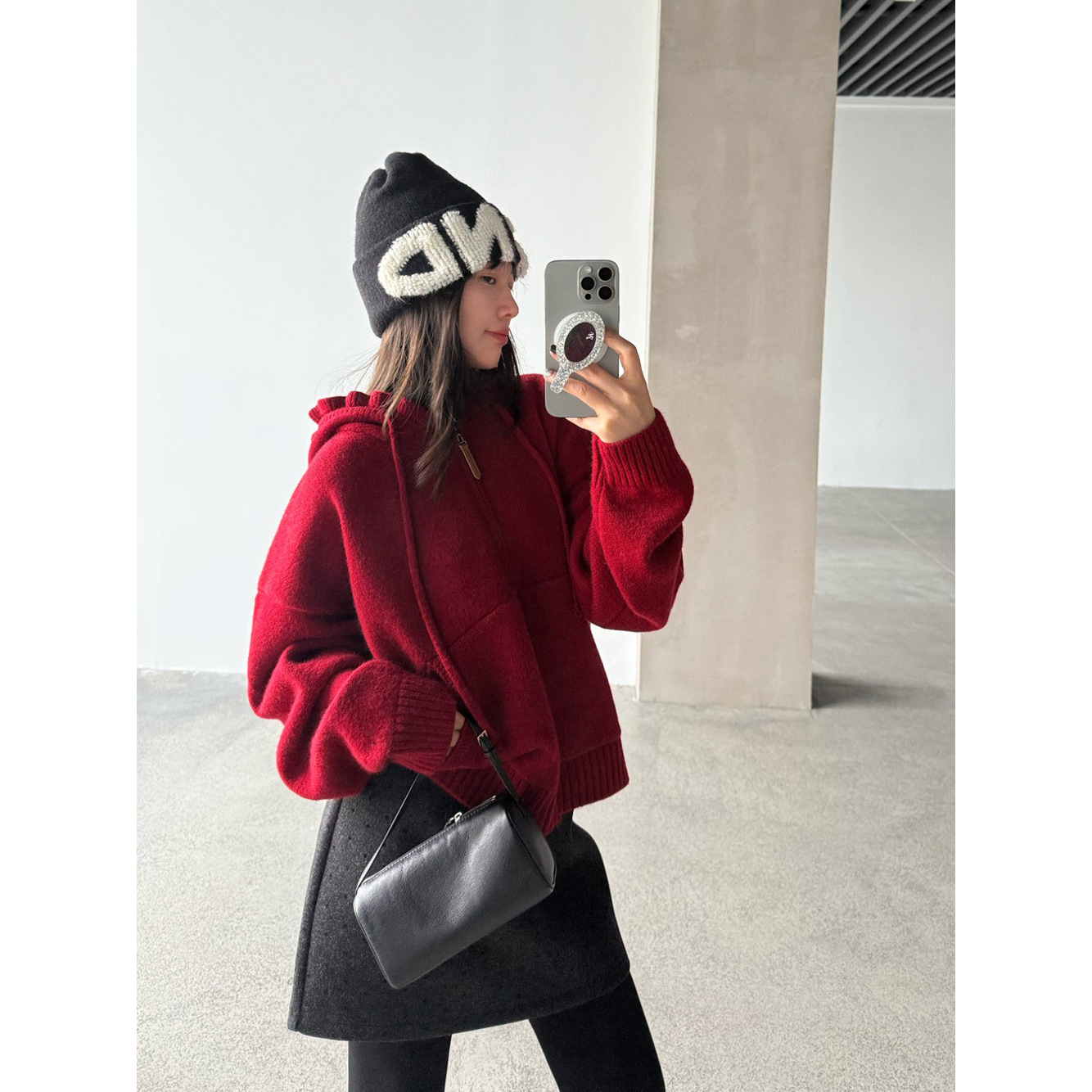 【王琪芝】蛋卷花边连帽针织开衫女冬宽松慵懒软糯毛衣外套WQ068