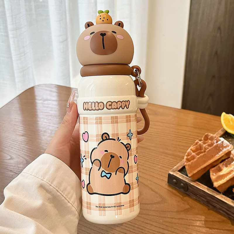 卡皮巴拉儿童保温杯新2025高颜值水杯男女学生幼儿园吸管双饮水杯|undefined
