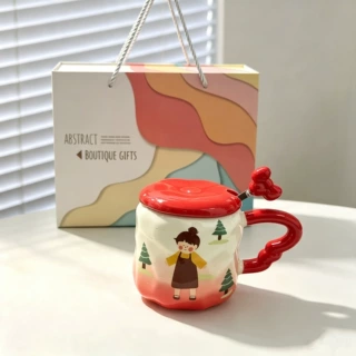 卡通人物马克杯带盖勺陶瓷杯子带把手咖啡杯家用喝水杯教师节礼物