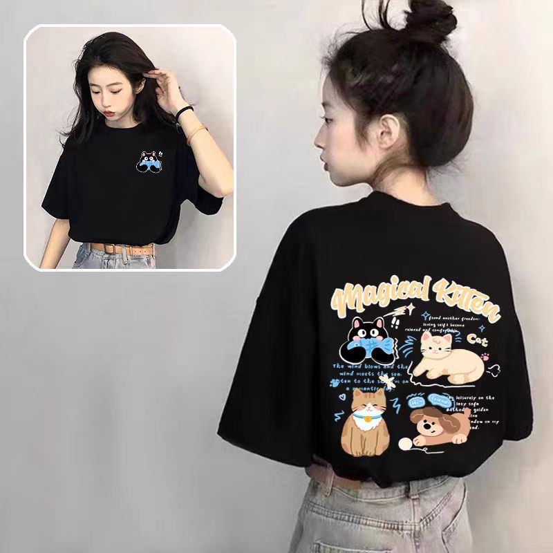 Black Pure Cotton Short-Sleeved T-Shirt for Women 2025 New Popular Summer Loose Large Size T-Shirt Small Half-Sleeved Top Black Pure Cotton Short-Sleeved T-Shirt for Women 2025 New Popular Summer Loose Large Size T-Shirt Small Half-Sleeved Top