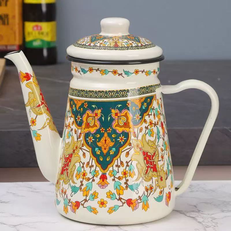 Enamel Enamel Oil Pot, Coffee Pot, Water Kettle, Nostalgic Enamel Wine Pot, Hotel Induction Cooker Universal New Coffee Pot