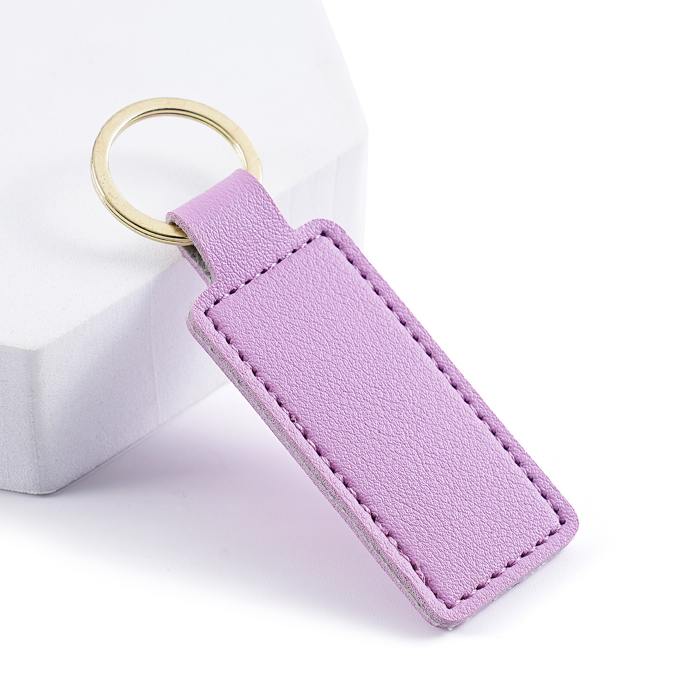 Keychain de cuero pu transfronterizo estilo simple hebilla cuadrada logotipo de impresión colgante de cuero llavero para hombres y mujeres