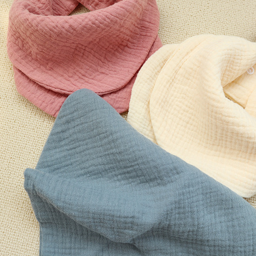 跨境素色两用三角巾厂家批发4层棉纱柔软吸水婴儿口水巾宝宝围兜