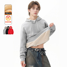 新款冬季青年学生加绒连帽羊羔绒卫衣男款潮流连帽男女情侣卫衣