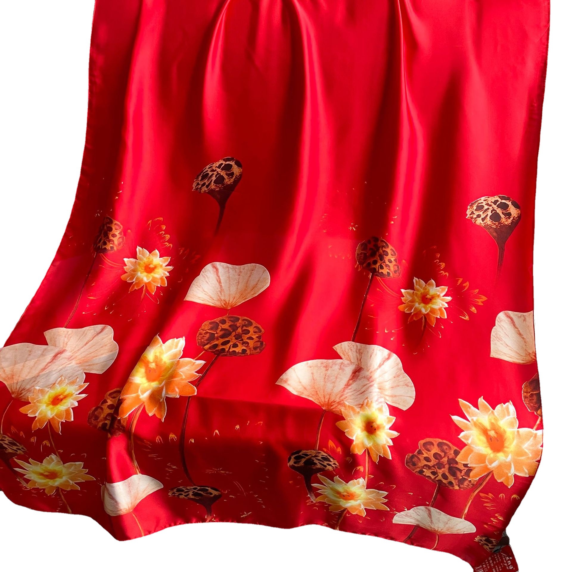 Primavera y verano ligero loto Impresión de seda artificial gasa grande llanura elegante vacaciones chal brocado satén bufanda