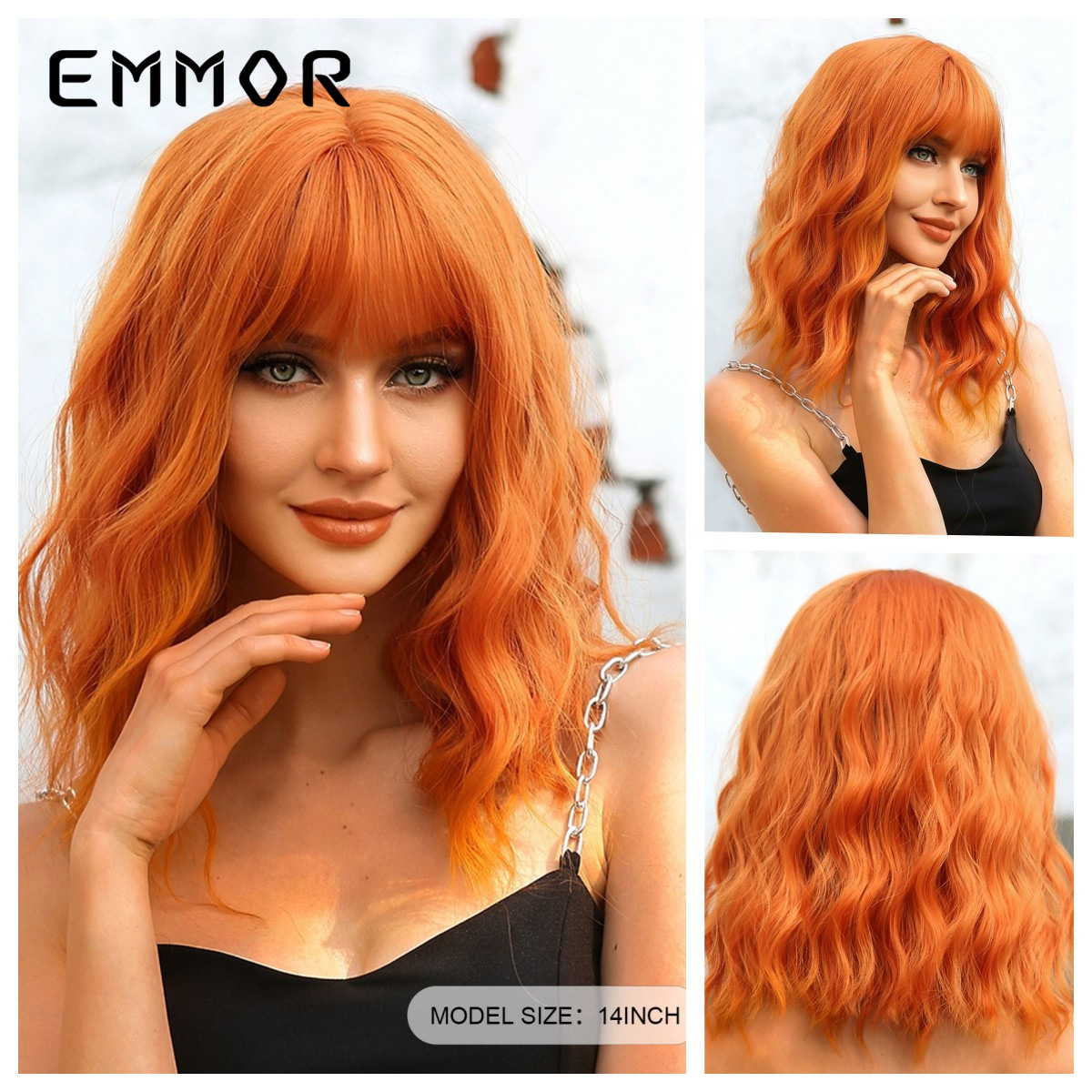 Comercio exterior transfronterizo estilo europeo y americano naranja Qi flequillo pelo corto rizado bobo cabeza peluca cubierta completa cubierta de pelo de moda natural