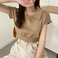 衣服夏季韩国设计感小个子韩版短袖POLO衫短款针织衫翻领上衣女