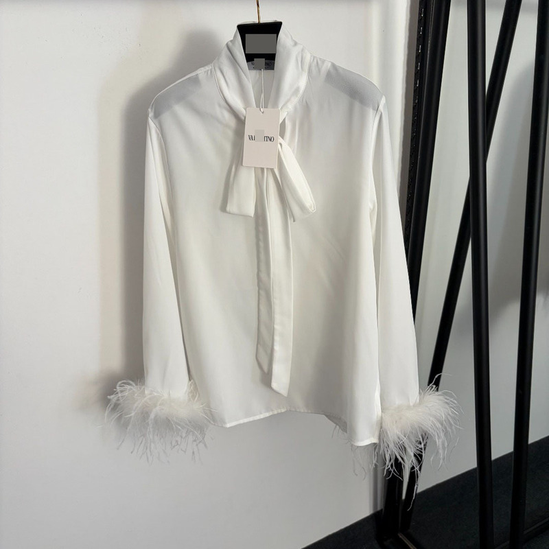 Nanyou High-End Foreign Trade Style Slim-Fit Dopamine Sweet Style Feather Cuff Bow Collar Long-Sleeve Shirt for Women Nanyou High-End Foreign Trade Style Slim-Fit Dopamine Sweet Style Feather Cuff Bow Collar Long-Sleeve Shirt for Women