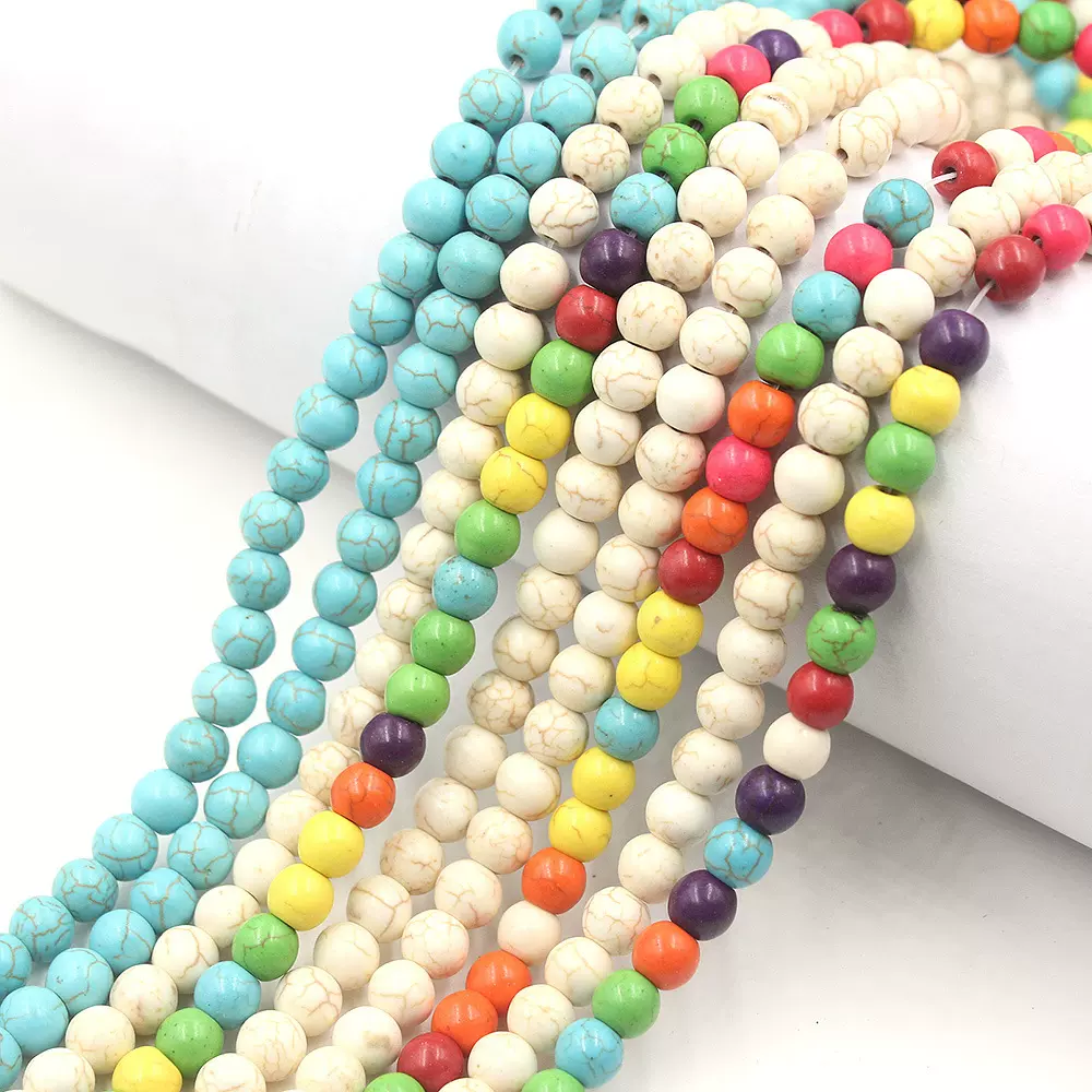 爆花松石散珠半成品珠子合成松石圆珠diy饰品配件优化绿松石串珠