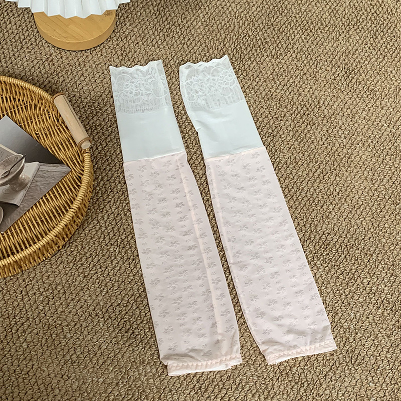 Costuras de encaje, protector solar, mangas de hielo, mangas, mujeres, verano al aire libre, conducción, parasol, mangas sueltas de seda de hielo con sensación de hielo