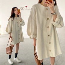 大码女装胖mm韩国chic春秋装圆领单排扣薄款泡泡袖中长款风衣女潮