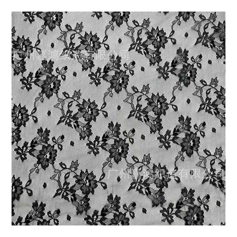 2026 tejido de encaje de manga larga plegado para usar camiseta de fondo tejido de encaje de albaricoque blanco y negro en stock