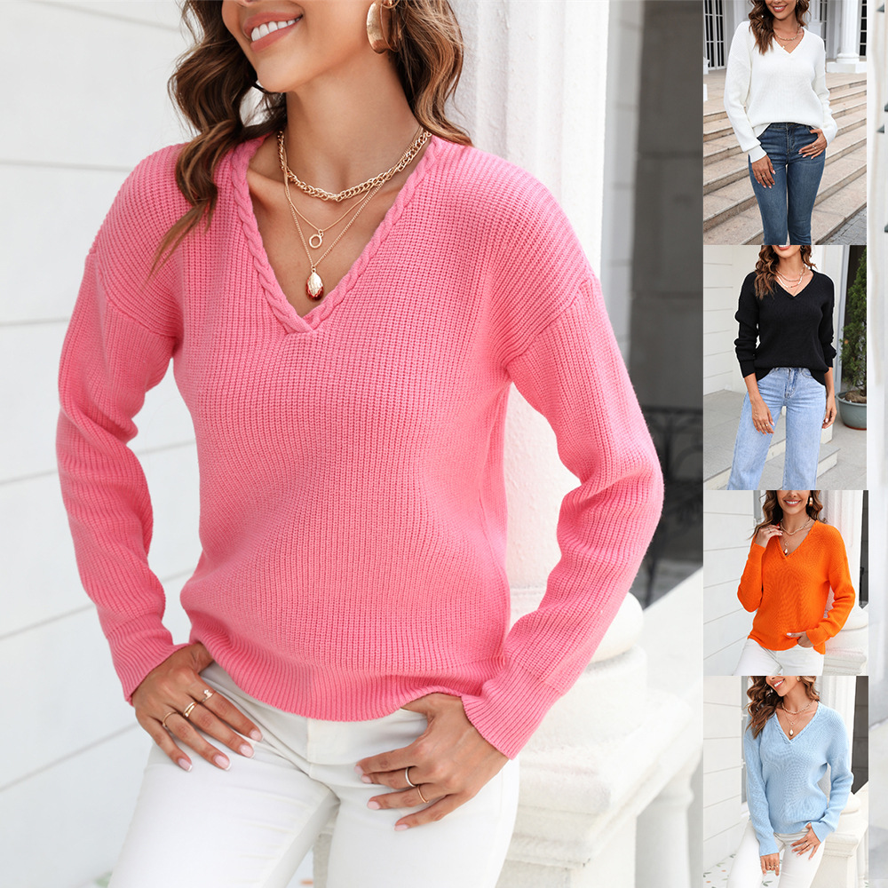 Suéter de punto ajustado con cuello en V y diseño retorcido, novedad primavera 2026, ropa de mujer, éxito de ventas en comercio exterior transfronterizo de Amazon