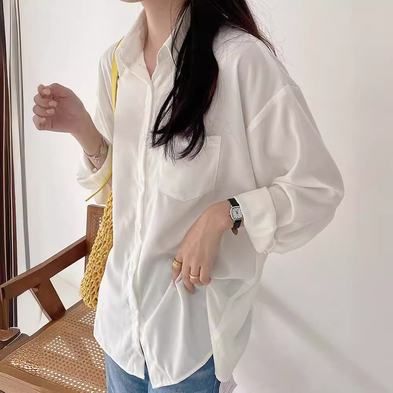 李子琪春秋シフォンシャツ女性用韓国風ゆったり長袖シンプル無地襟付きトップス910062|undefined