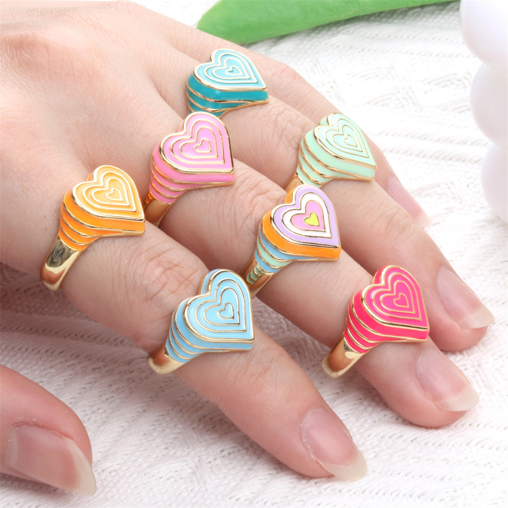 Candy Color Love Enamel Ring Female Fashion Design Drop Oil Forefinger Ring New Fashion Factory In Stock display picture 2