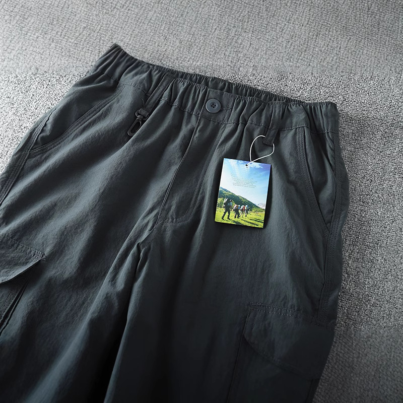 ¡Ponte dos pantalones! Primavera y verano de los hombres al aire libre delgada ropa de trabajo suelta pantalones casuales cintura elástica multi-Bolsillo Pantalones rectos