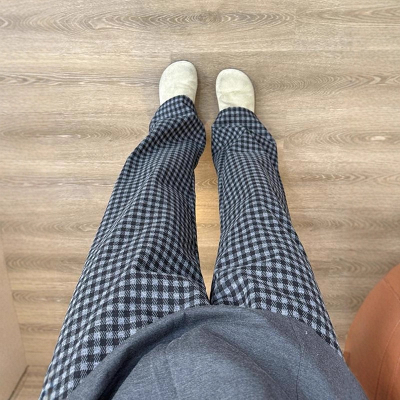 Black and Gray Plaid Pants Men's Autumn and Winter Trendy Brand Cleanfit Sports Pants Relaxed Plaid Straight Casual Pants