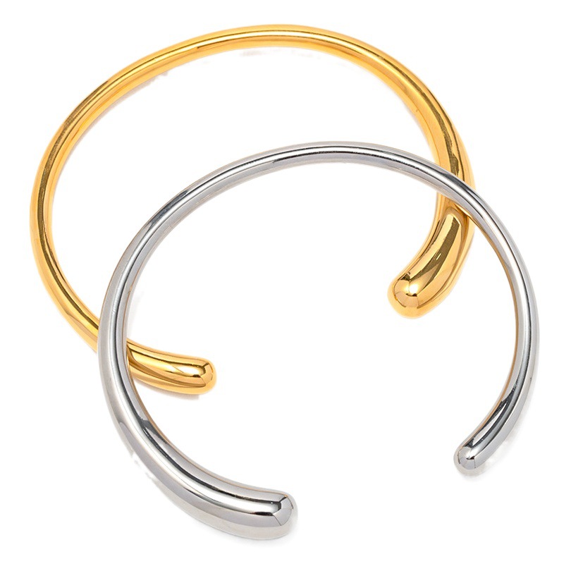 Pulsera abierta lisa de acero inoxidable 18K con baño electrolítico, estilo INS, para mujer.