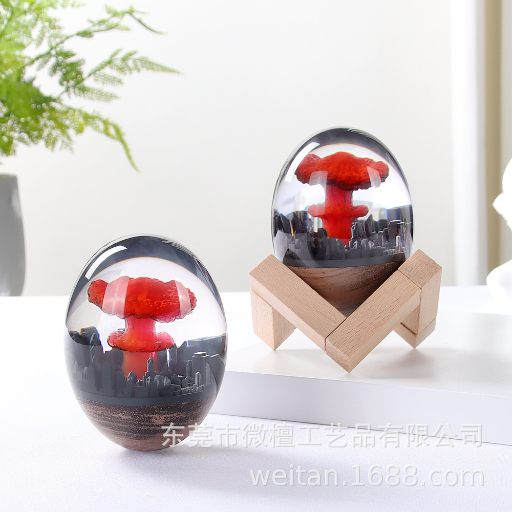 Hiroshima Love Egg-Shaped Nuclear Explosion Mushroom Cloud Night Light Creative Office Desktop Ornament Resin Craft Gift