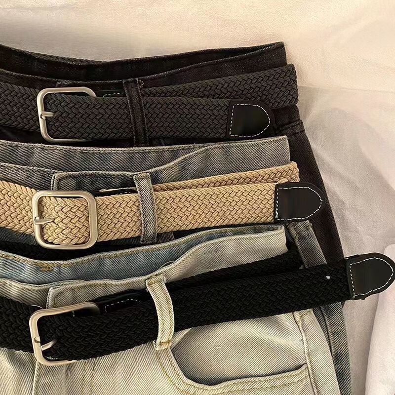 Elastic Woven Belt for Men and Women, Jeans Belt, Military Training Trendy Ins-Style Canvas Versatile Belt