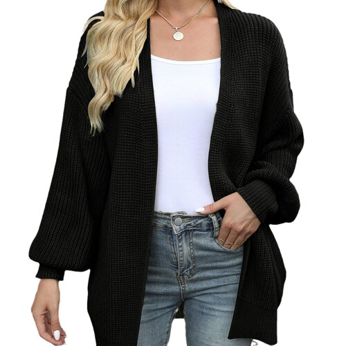 Women's Autumn Lantern Sleeve Sweater Coat with Rough Wool Pockets Knitted Cardigan