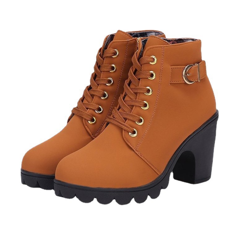 Otoño y invierno nuevo comercio exterior botas europeas y americanas de tamaño grande 42 botas cortas de lazos muffin fabricantes de botas negras