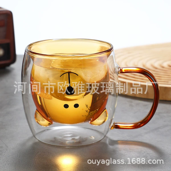 Light yellow bear double-layer cup with handle