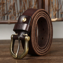 Bold and thickened horseshoe buckle belt for men, genuine leather, pure cowhide, trendy, versatile, fashionable, retro, casual jeans belt