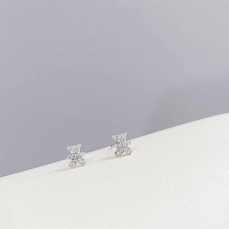 Cute Bear Copper Inlay Zircon Ear Studs 3 Pairs display picture 3