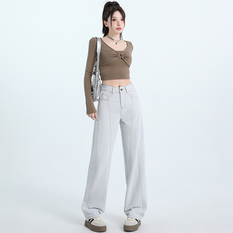 遮胯弯刀牛仔裤女秋2025新款高腰宽松慵懒风显瘦垂感镰刀香蕉阔腿|undefined