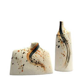 侘寂风手绘陶瓷干花花瓶客厅样板间桌面样板房民宿饰品摆件复古风