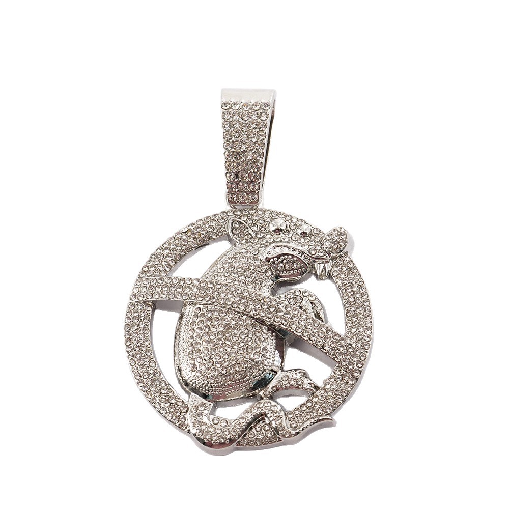 Nuevos productos transfronterizos europeos y estadounidenses de aleación de diamante completo collar colgante de ratón hip-hop con joyería collar cubano al por mayor
