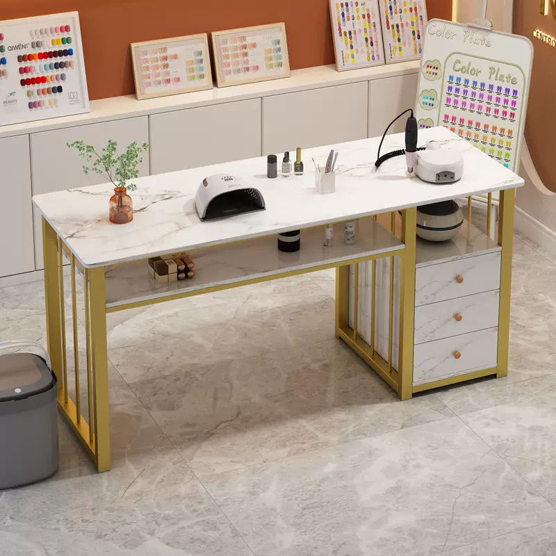 美甲桌现代简约双人网红美甲台新款桌子长方形指甲桌子沙龙家具