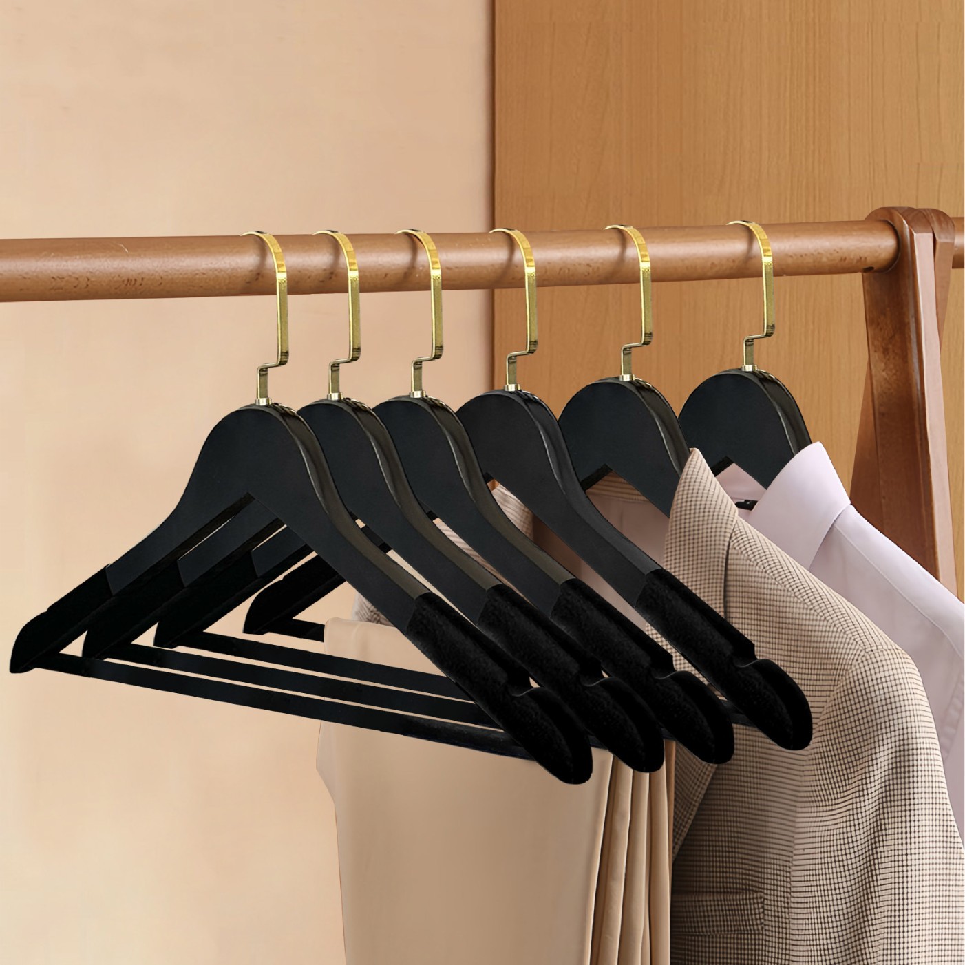 Percha de ropa de madera maciza antideslizante sin marcas para colgar ropa doméstica estante de ropa de madera armario tienda de ropa