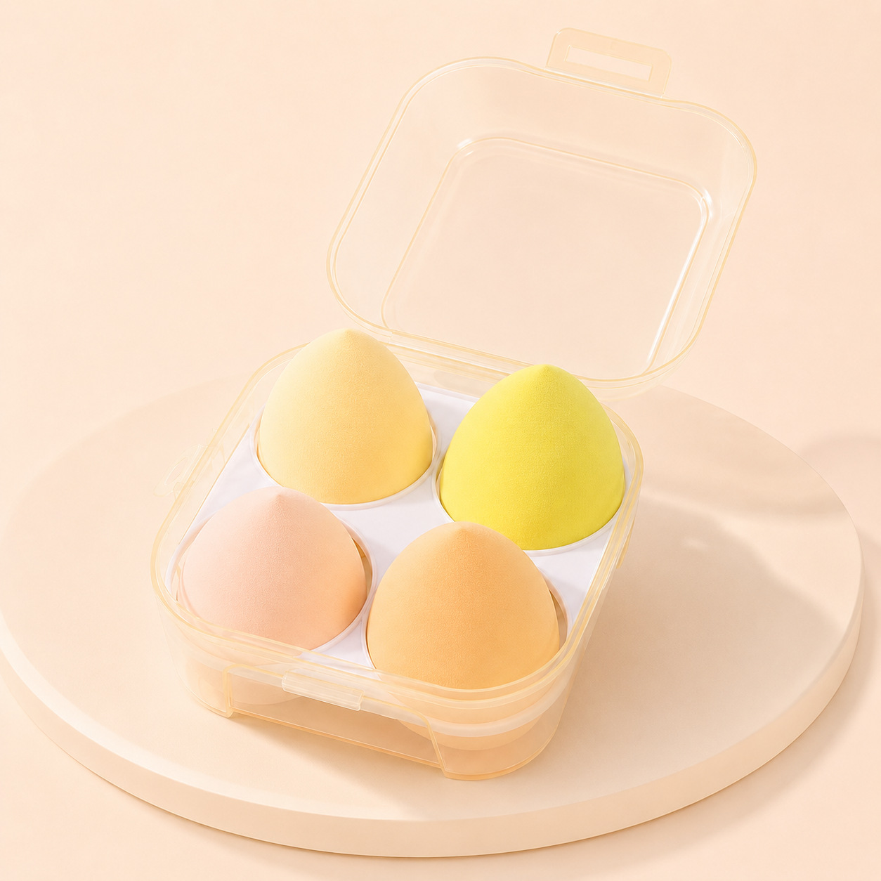 Caja de 4 huevos de maquillaje en polvo, seco y húmedo, no comer polvo, goteo de agua, calabaza, huevos de esponja de maquillaje al por mayor.